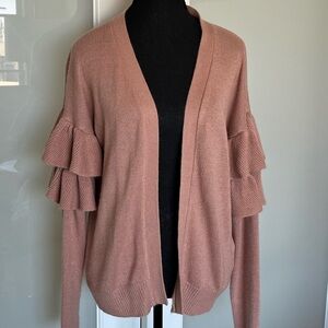 Pink cardigan with ruffle sleeves, size small